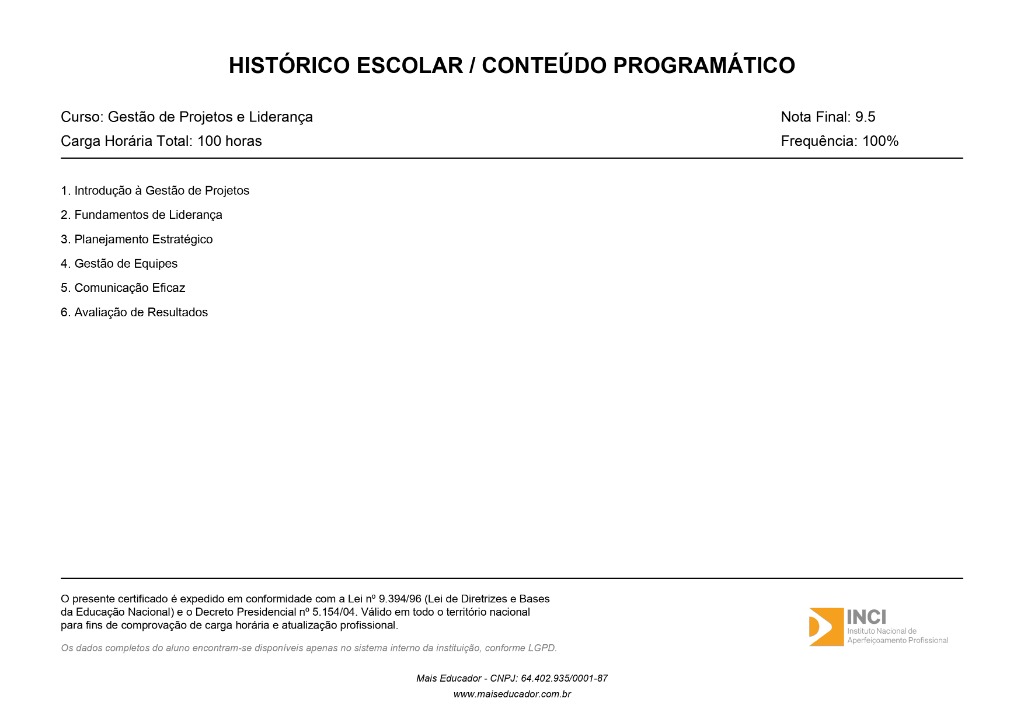 Verso do Certificado